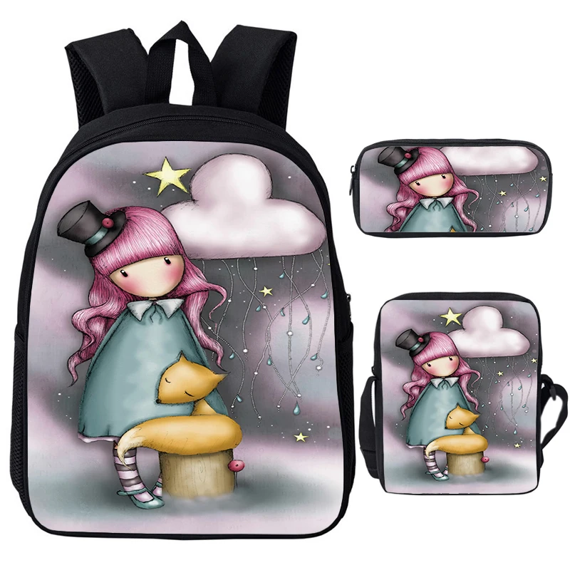 

Anime Santoro Gorjuss Backpacks Fantasy Girl Print School Bags 3pcs/set Children Bookbag Mochlia Boys Girls Back to School Gift