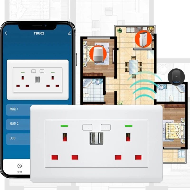 Electrical Outlet in-Wall Smart-- Wi-Fi Outlet with High Speed 2.1A USB Port Power- Supply Mode- Neutral Line+Live Line