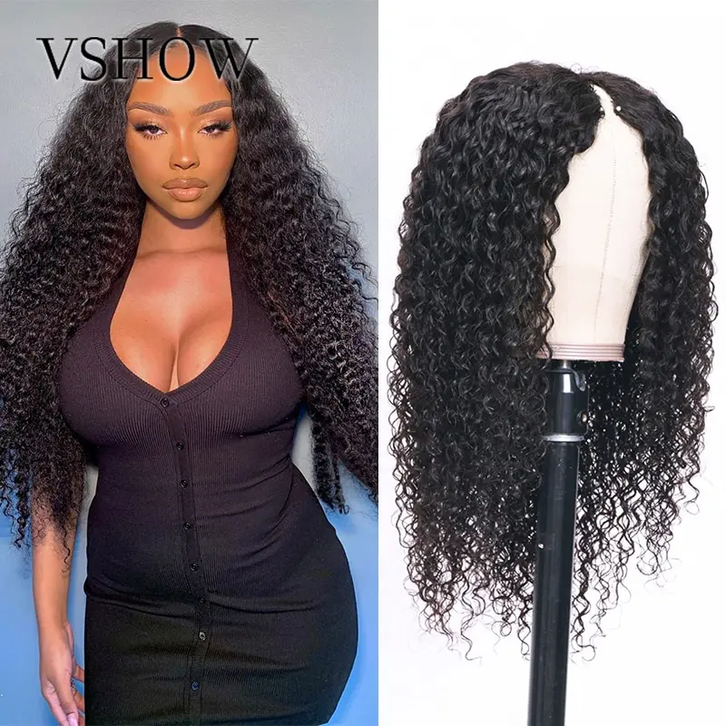 

VSHOW Hair New V Part Wig Human Hair Curly Thin Part Wig 5"x2" Upgrade U Part Wig V Shape Glueless Human Hair Wigs No Leave Out