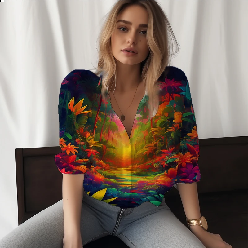 

Summer new lady shirt Dream jungle 3D printed lady shirt casual vacation style ladies shirt fashion trend women's shirt