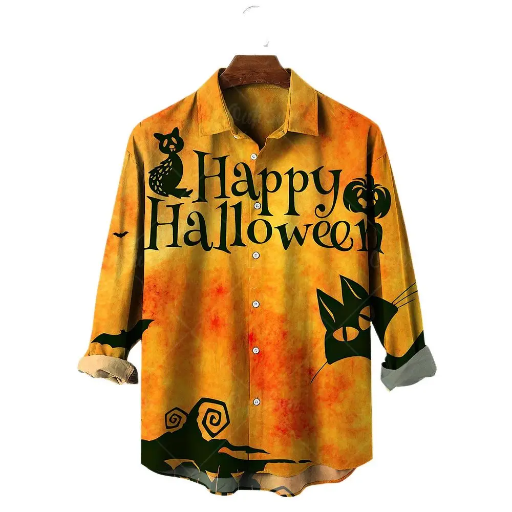 Men's Shirt Halloween Style Printing Fashion Lapel Long-sleeved Shirt  Street Funny Party Dress Up T-shirt Leisure Cardigan Tops