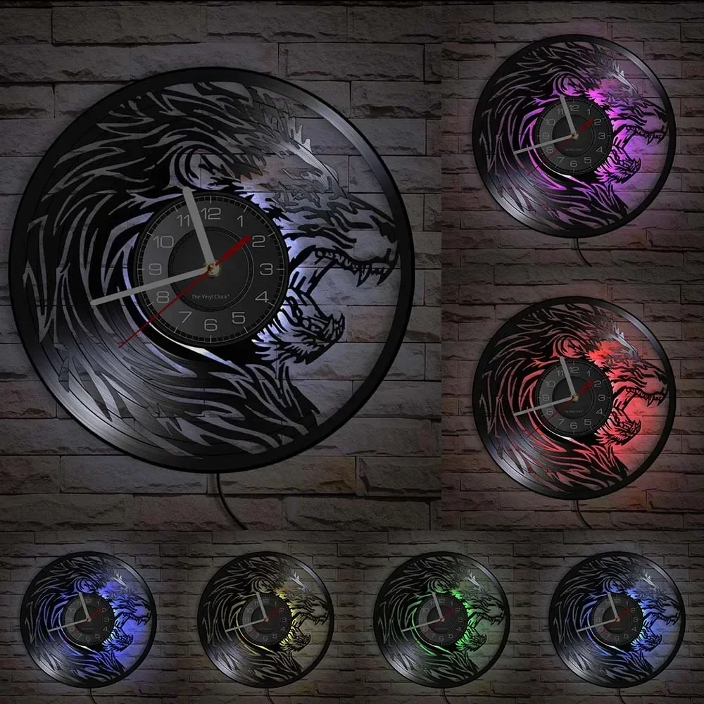 Настенные часы с виниловой пластиной и изображением африканского льва