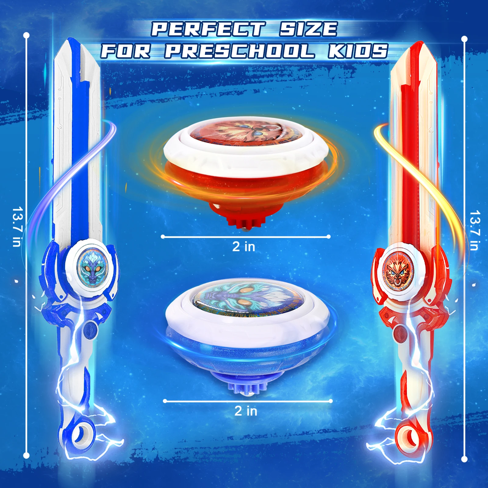Фото Набор для битвы INFINITY NADO Battle Top (2 шт.) с ареной, вращающиеся игрушки-волчки для детей, волчки с мини-катапультой-мечом, детские боевые волчки №5