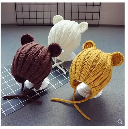 

New 0-3years Baby Hat Autumn Winter Cute Baby Girls Baby Boys Hat Bear Ear Ear Protection Warm Knitted Beanies baby hats
