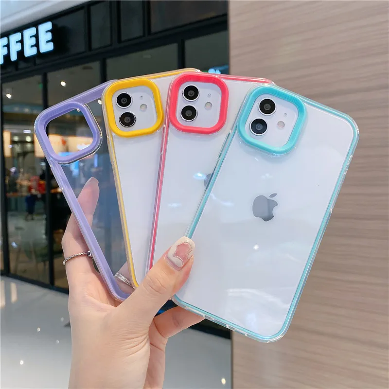 

Candy Color Phone Case For iPhone 13 12 11 Pro XS MAX X XR 7 8 6 6S Plus SE 2020 3 in 1 Shockproof Transparent Clear Back Cover