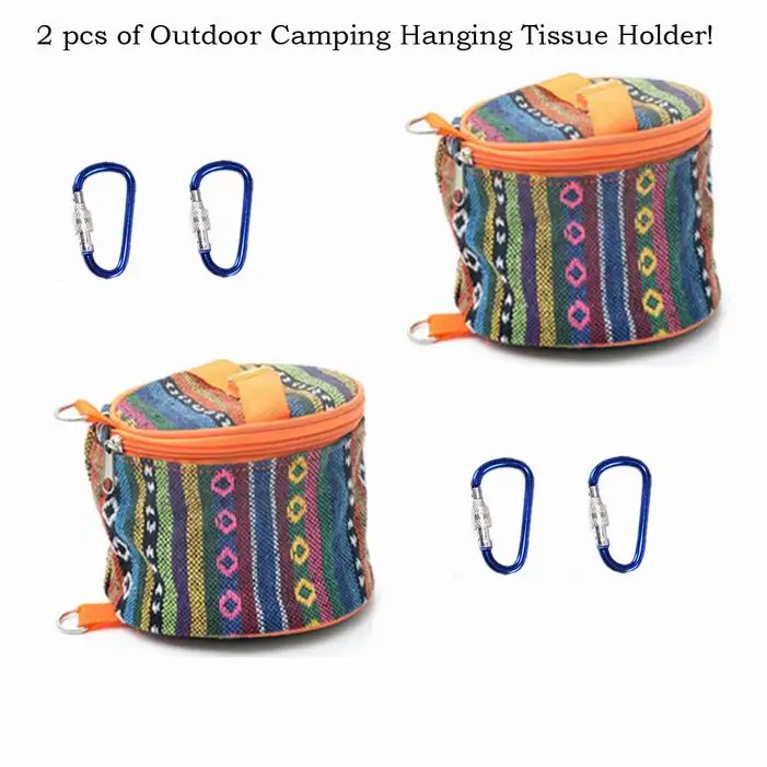 

2 PCS of Outdoor Camping Hanging Tissue Cover Holder Picnic Kitchen Toilet Paper Bag Case Set with D Button OS-004