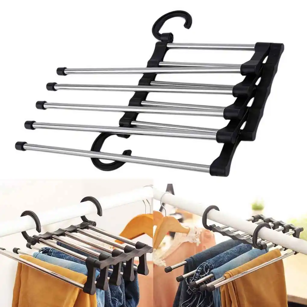 1pc Multifunction Closet Organizer Trouser Pants Ties Scarf Shawl Rack Hanger Space-Saver Holder Foldable Household Storage Tool