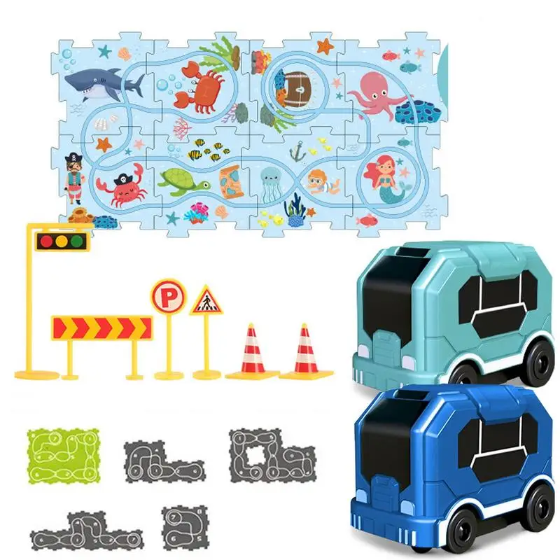 

Пазл на рельсах для детей, игрушечный набор «сделай сам» для сборки автомобиля, с питанием от батарейки, для дома, детского сада, детского сада, мультяшный