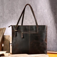 new luxury high quality genuine leather commuter tote bag fashion retro unisex crazy horse leather shoulder bag handbag