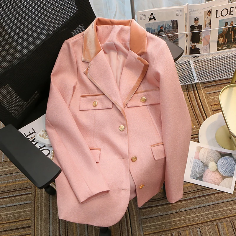 

2022 New Spring And Autumn OL Temperament Professional Slim Suit Jacket Ladies Tops Blazer Women Pink Blazer Women