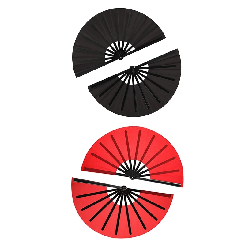 

4 Pcs Large Folding Fan Nylon Cloth Handheld Folding Chinese Kung Fu Tai Chi Fan Decoration Fold Hand Fan Black & Red