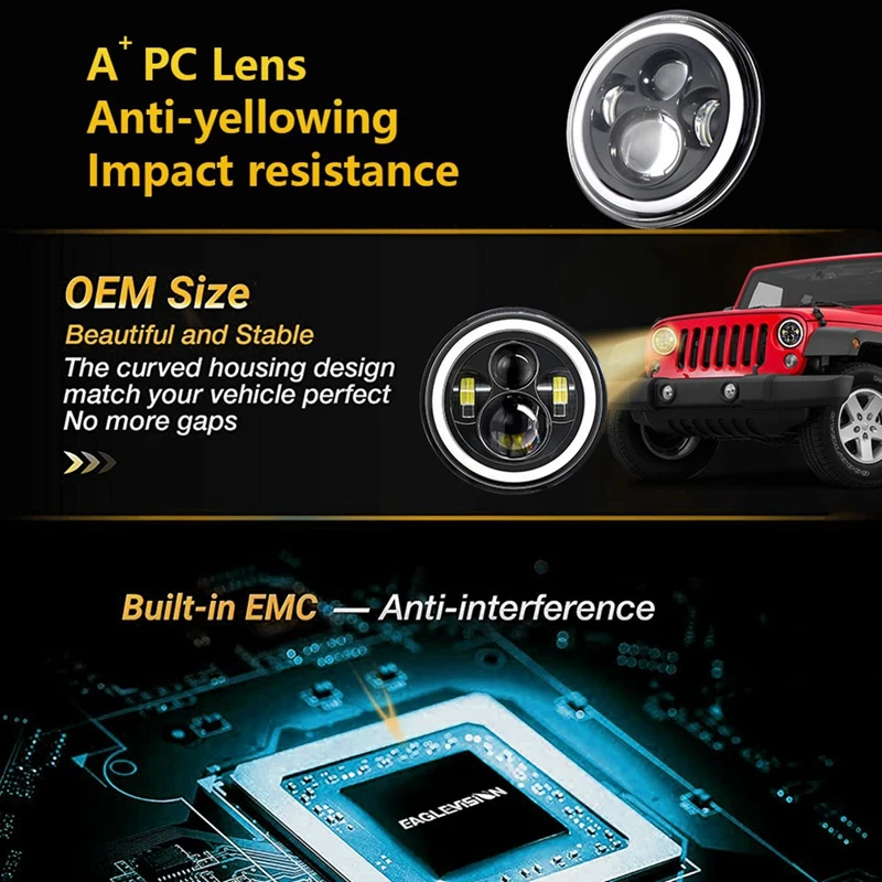 7-дюймовая светодиодная фара Halo дальнего/ближнего света с синим янтарным