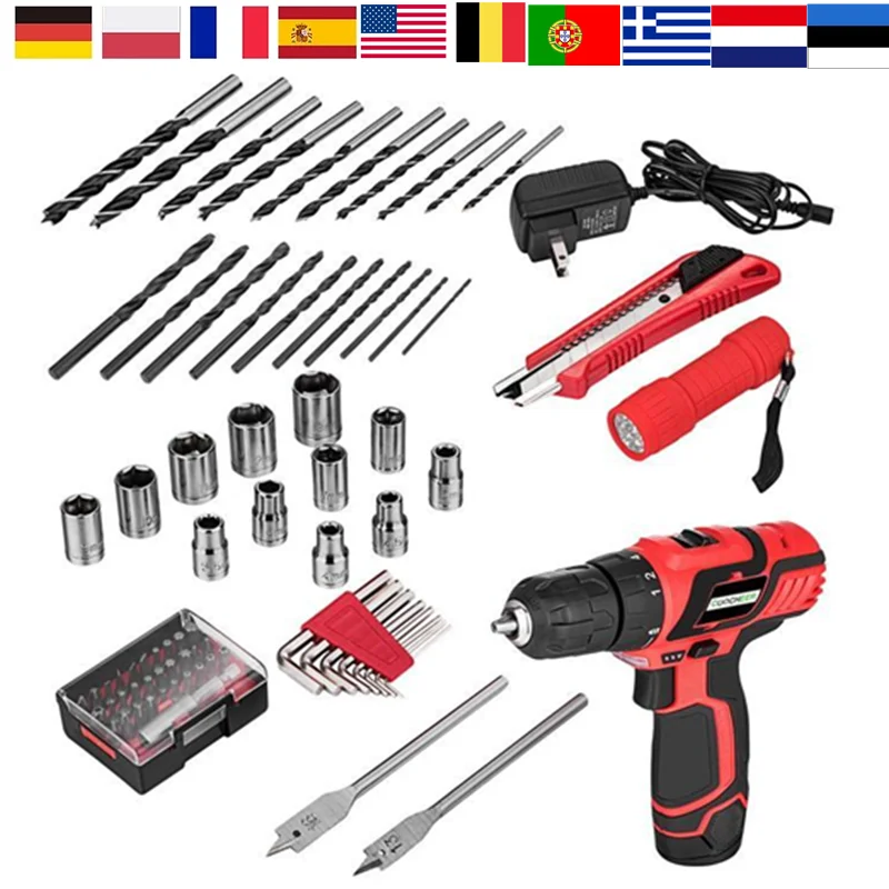 

12V Cordless Lithium-Ion Drill/Driver Bit Set with 77pc Project Kit for Engineering and Family DC 12V 1300mAh Li-on Battery