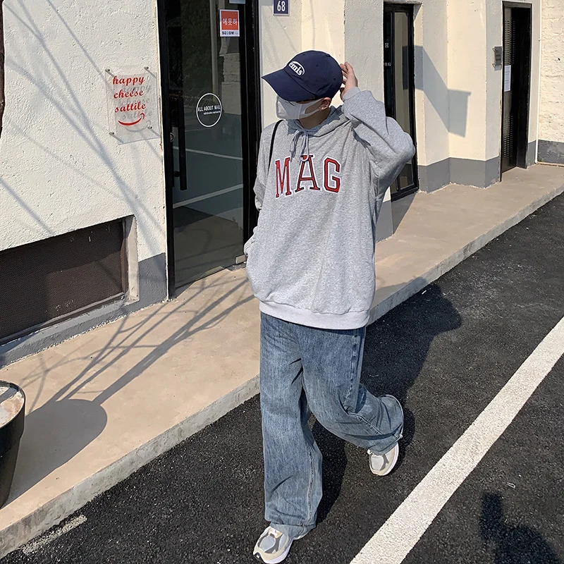 Oversized Baggy Jeans Men Fashion Blue Casual Wide Leg Jeans Men Streetwear Korean Loose Straight Denim Pants Mens Trousers