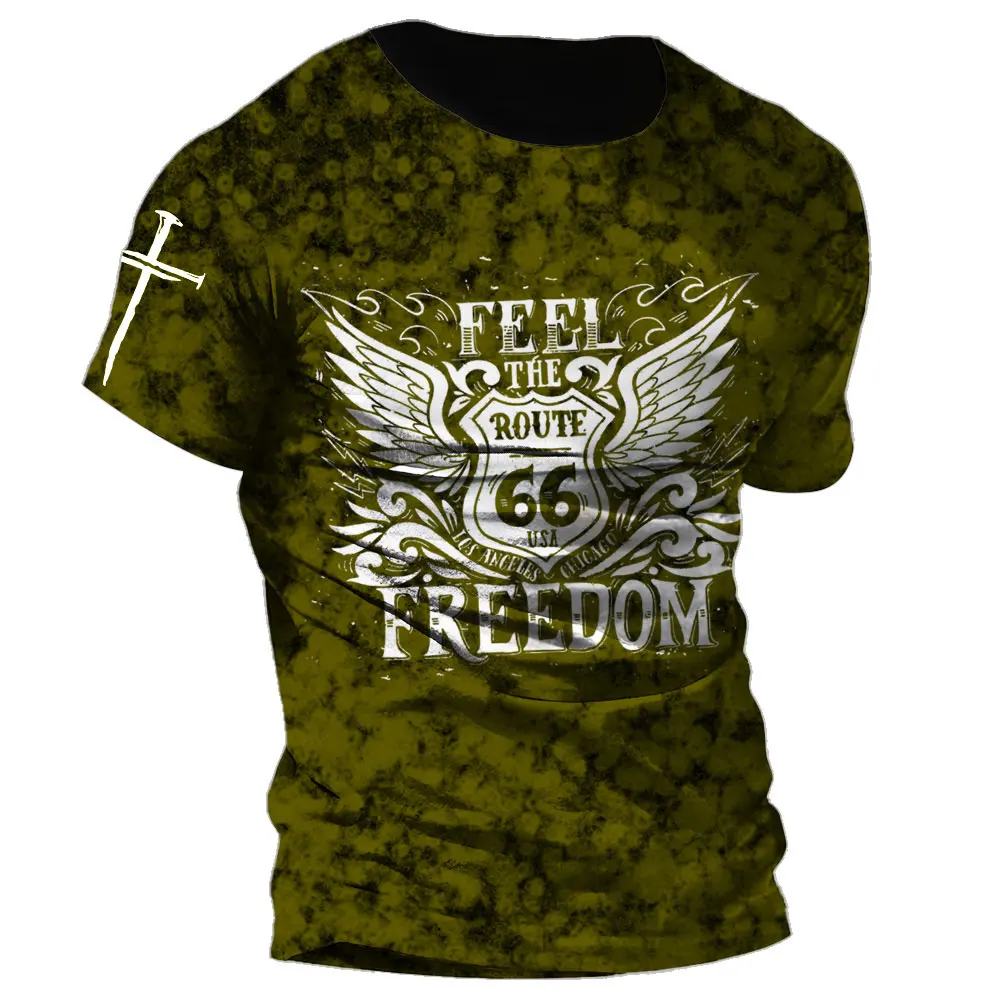 

2022 Summer Route 66 America Highway T-shirt Mens Summer New Short Sleeve Tees Tops O-Neck Tshirt Vintage Clothing