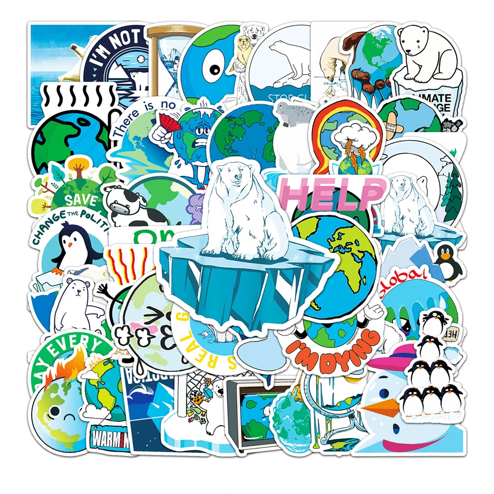 

10/30/50/PCS Cartoon Global Warming Creative Doodle Stickers Fridge Skateboard Luggage Laptop Computer Wholesale