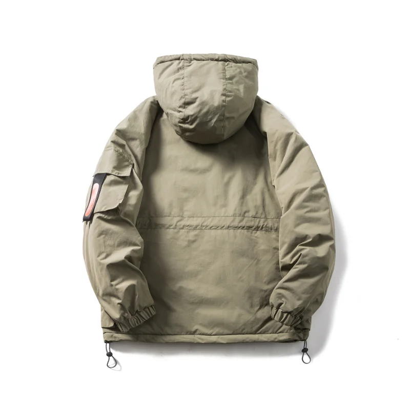 Japanese Winter Retro Thickened Jacket Hooded Tooling Cargo Parkas Functional Ribbon Casual Cotton Padded Jacket Men's Clothes