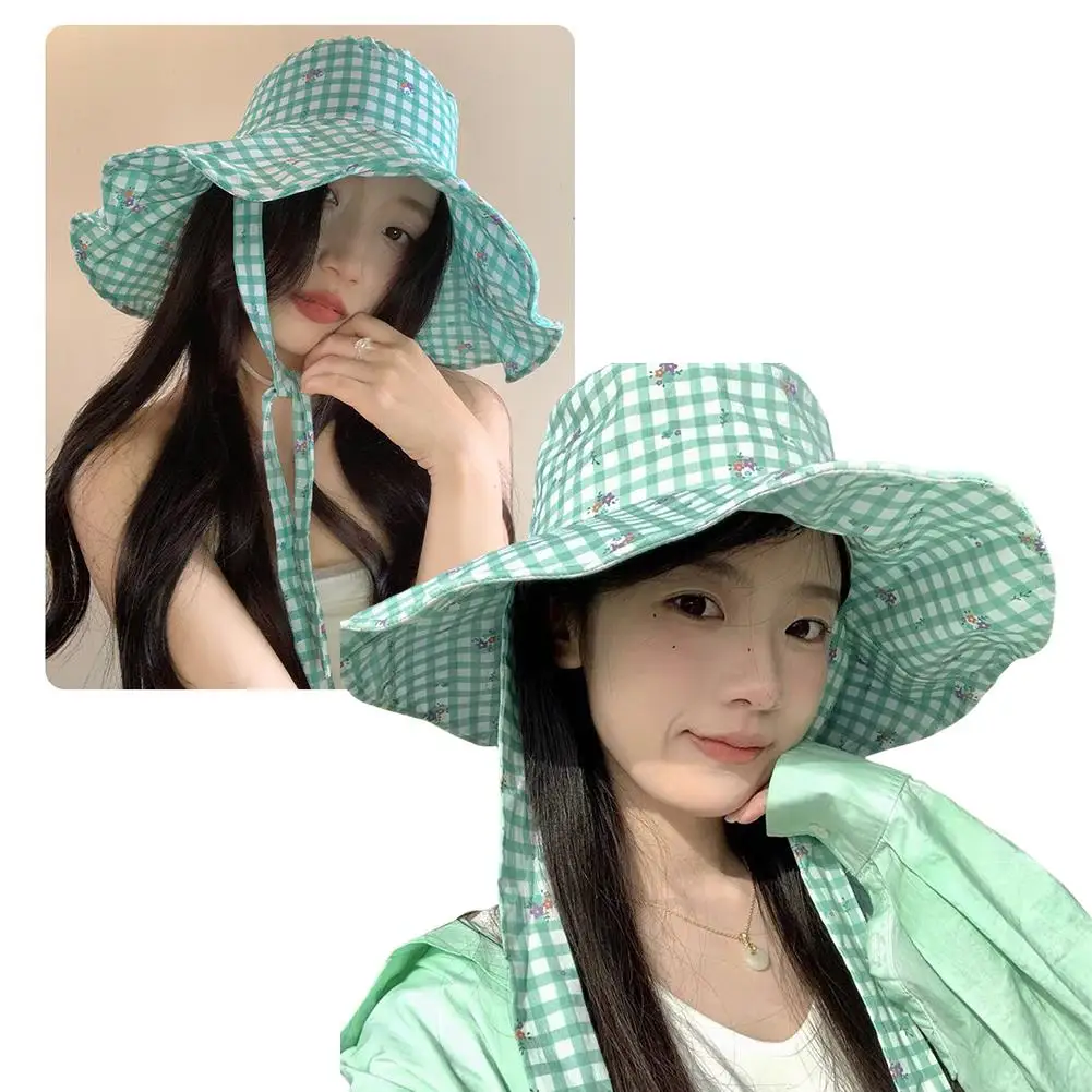Шляпа от солнца в мелкую клетку большая шапка с перечной мятой зеленую со