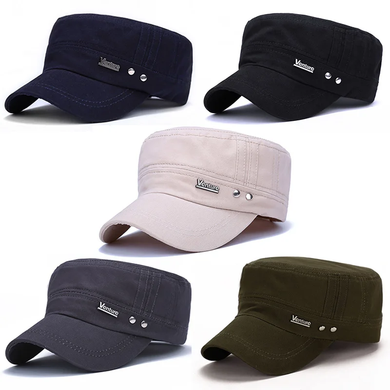 

Fashion Retro Men Military Cap Summer Autumn Casual Cadet Hat Washed Cotton Flat Top Caps Vintage Army Hats Bone Man Cap