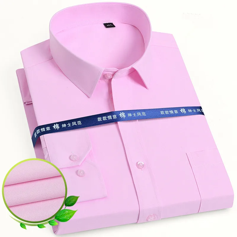 

Plus Size 8XL 7XL 6XL 5XL Men's Dress Shirt Solid Long Sleeve Casual Camisa Social Pink Brand S.lim Fit Formal Party Wedding Top