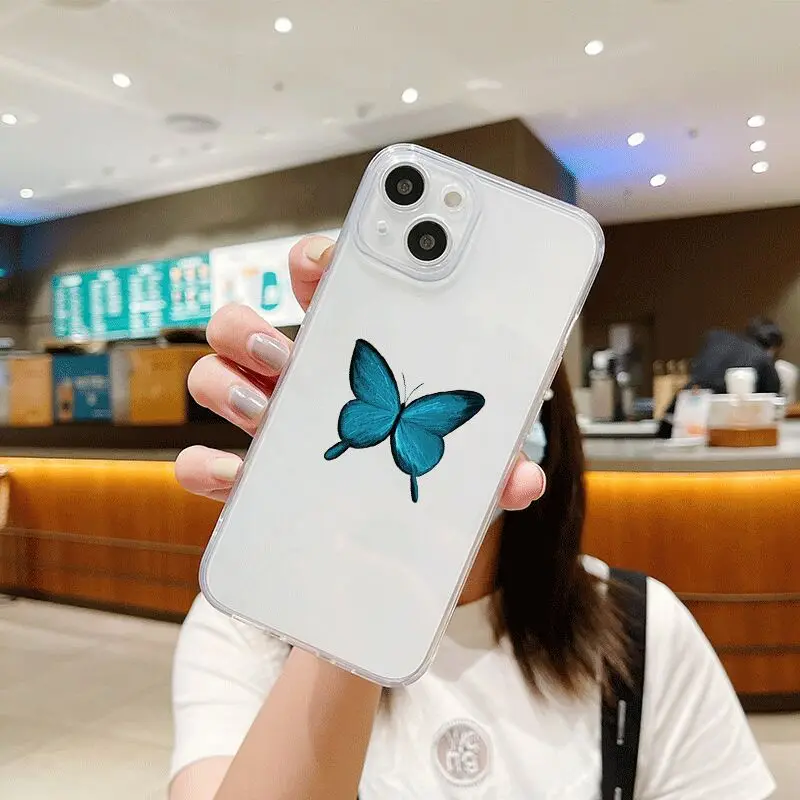 clear phone case for iphone 13 mini 11 12 pro Butterfly mobile phone shell xr xs hot explosion 14 7 8plus soft transparent cover