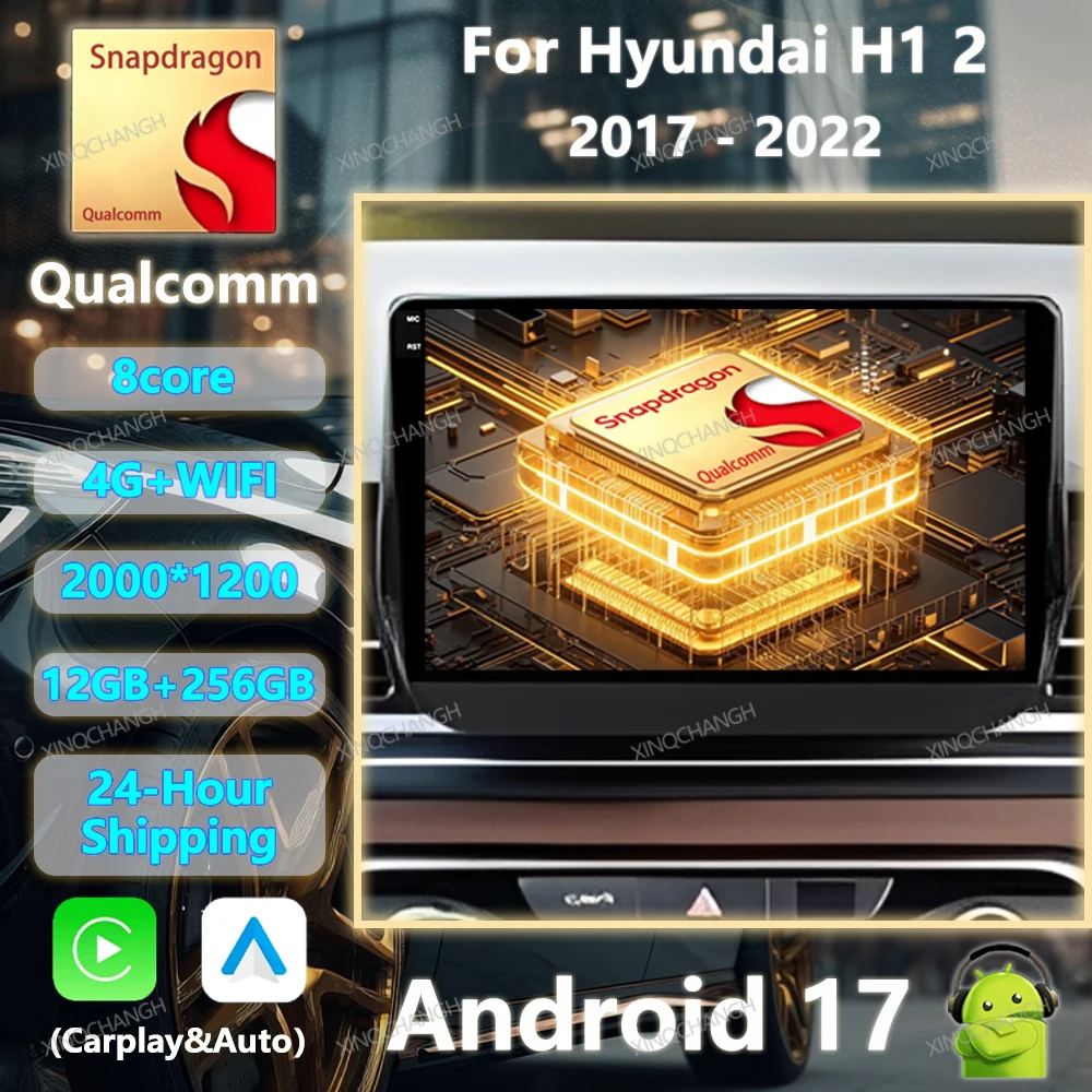 Фото Автомагнитола Android 17 для Hyundai H1 2 Grand Starex TQ 2017-2022 с BT, 4G LTE, 5G, Wi-Fi, мультимедийный видеоплеер 2DIN QLED №1