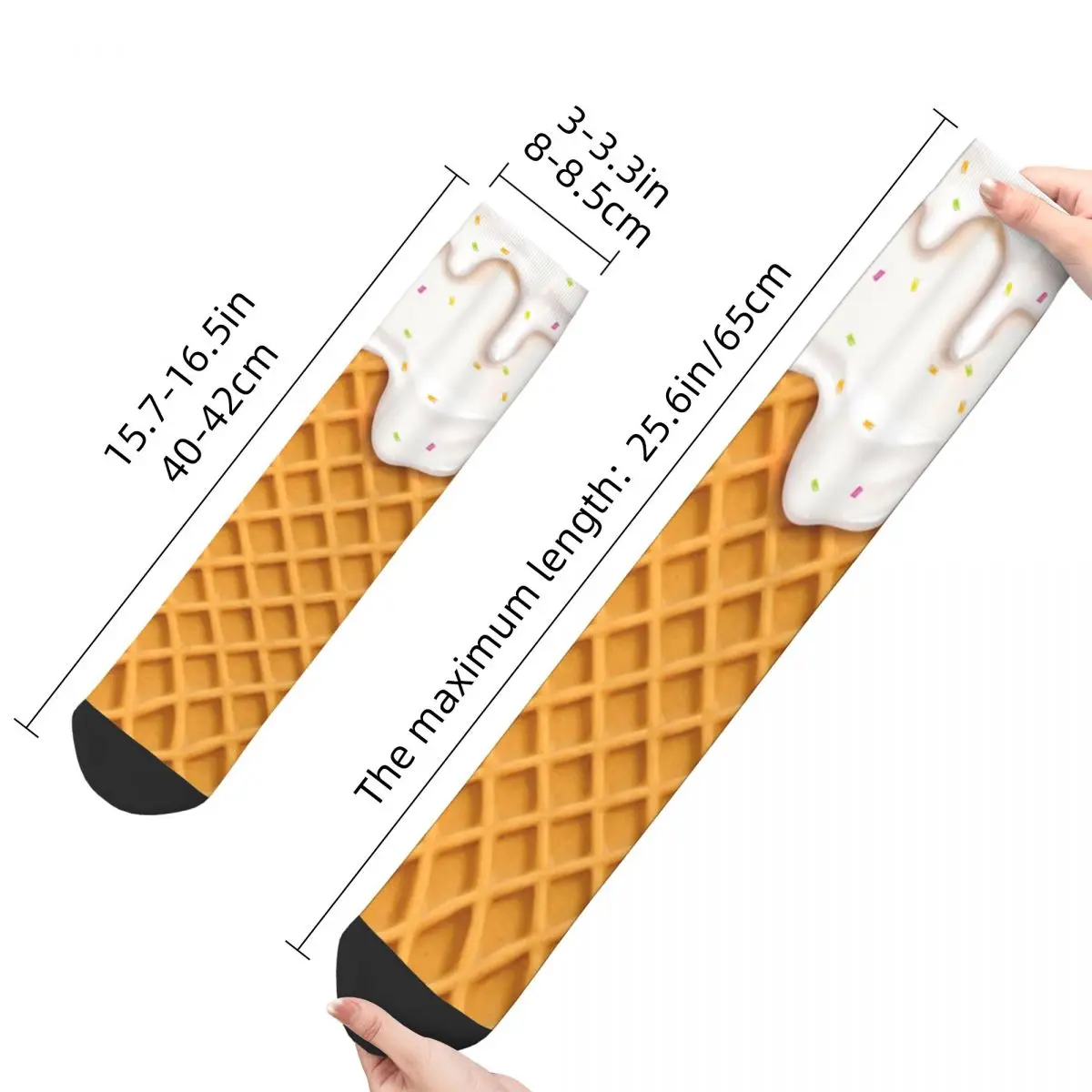 Hip-hop Vanilla Ice Cream Waffle Sports Socks Polyester Middle Tube Socks for Women Men Non-slip images - 6