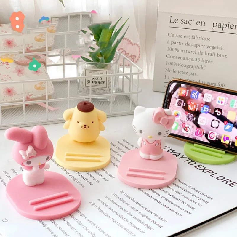 

Kawaii Sanrio Desktop Phone Stand Kuromi Accessories Cute Soft Rubber Anti-Slip Watch Drama Adjustable Angle Toys for Girls Gift