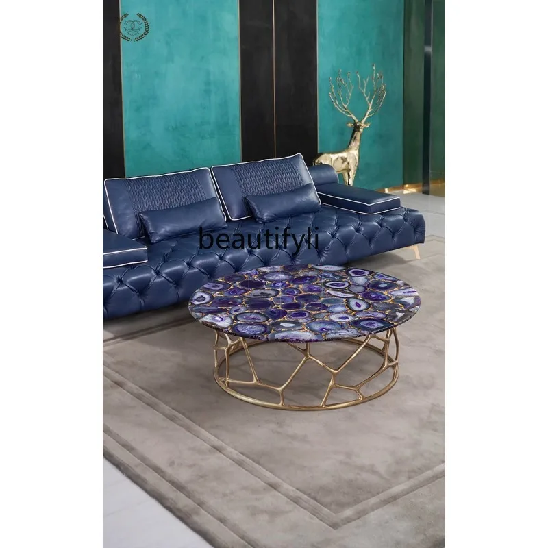 Кофейный столик из агата светильник роскошный камень натуральный калаката