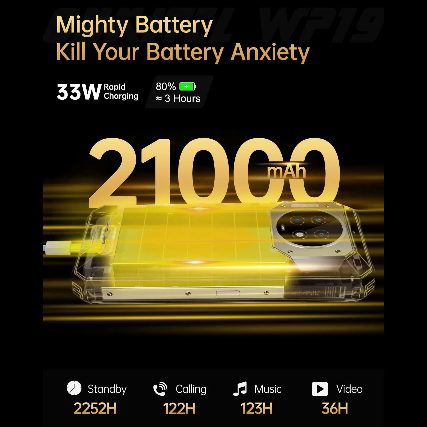 Oukitel Mobile Phone 21000 mAh Large Battery 6.78 Inch FHD Outdoor Android Unlocked Smartphone 64MP + 20MP Night Vision Camera