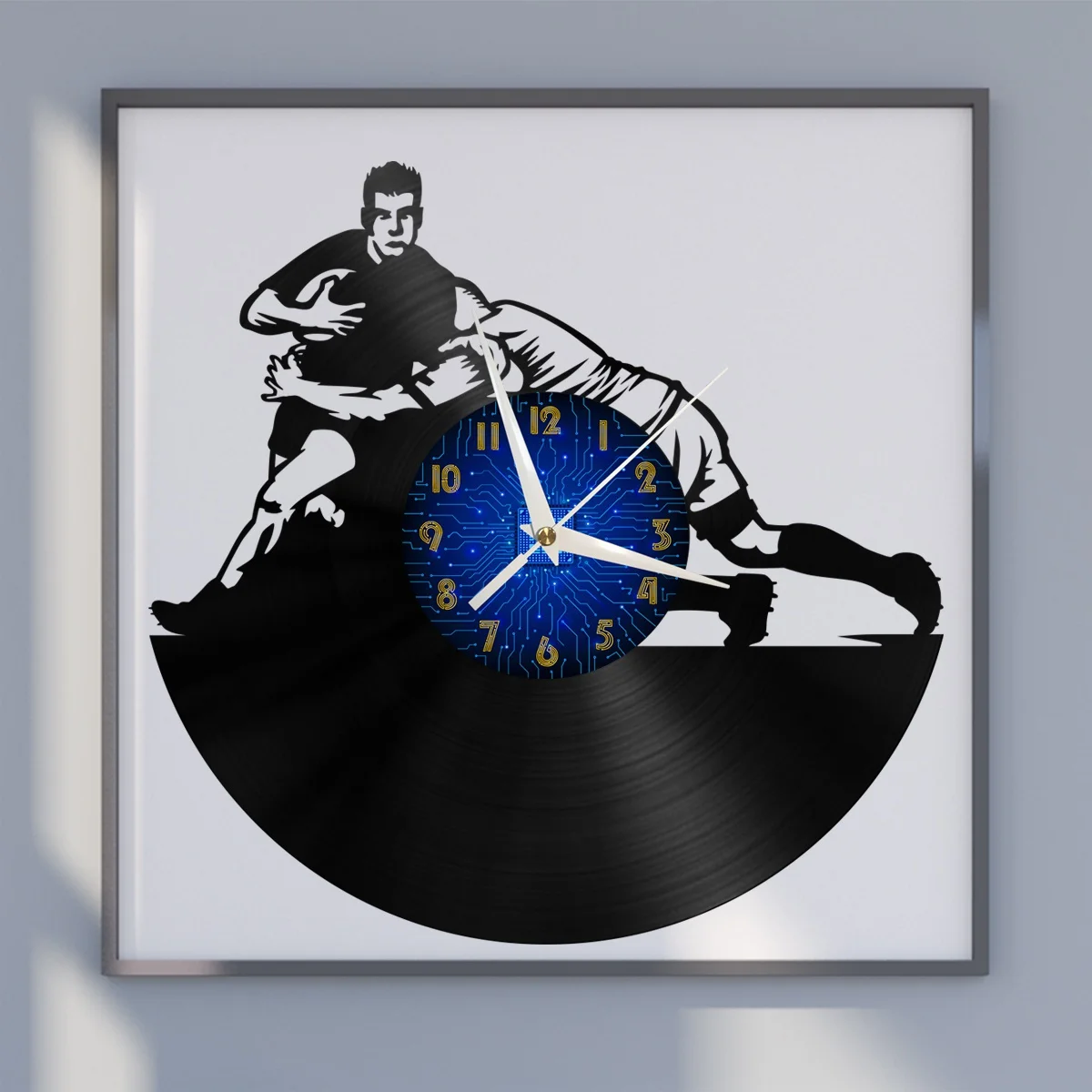 

Football Rugby Sport Vinyl Wall Clock, Vinyl Record Clock Wall Art Silent & Non-ticking