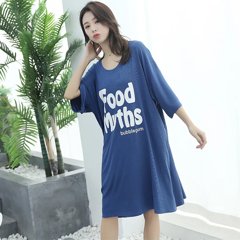 Fdfklak Plus Size Women Nightgowns New Modal Cotton Nightshirt Loose Letter Print Night Dress Female Spring Summer Sleepshirt