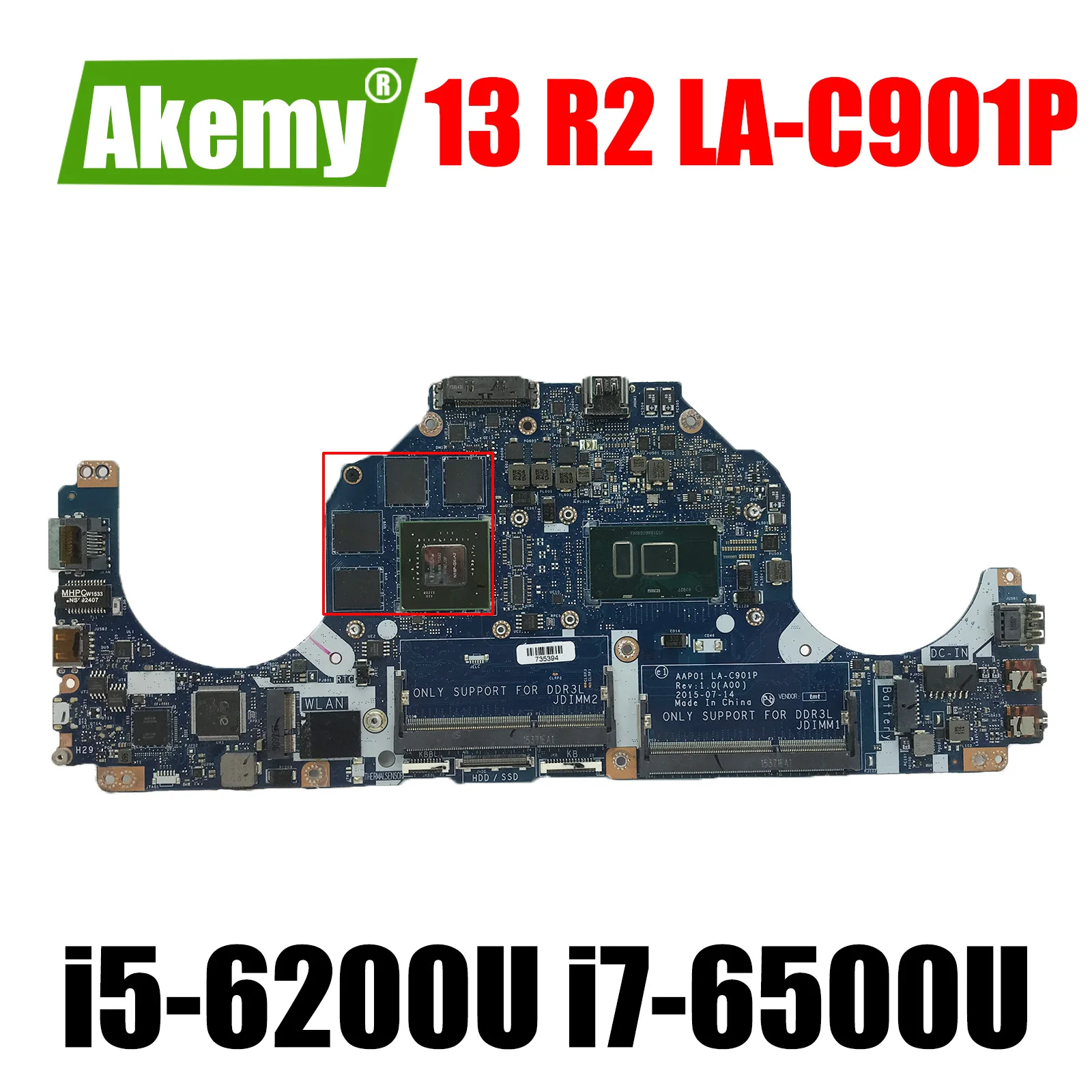 

For Dell alienware 13 R2 laptop motherboard LA-C901P motherboard CPU I5 6200U i7-6500U GPU GTX960M Mainboard CN-0VC62V CN-0V3TCJ