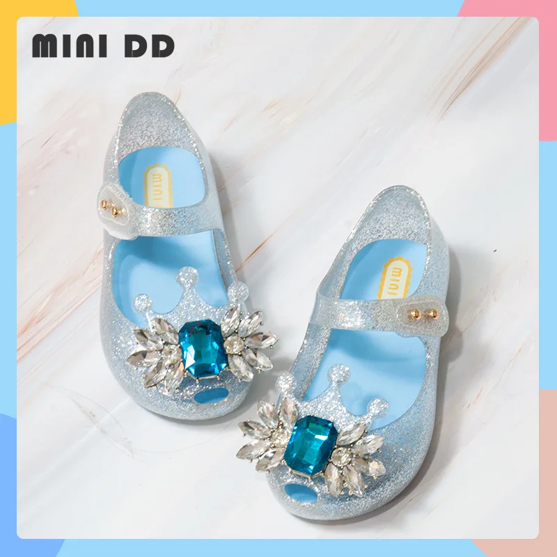 

Мини DD, новый стиль, летние сандалии для девочек, принцессы, модные детские блестящие сандалии-желе с замороженными кристаллами, детская пля...