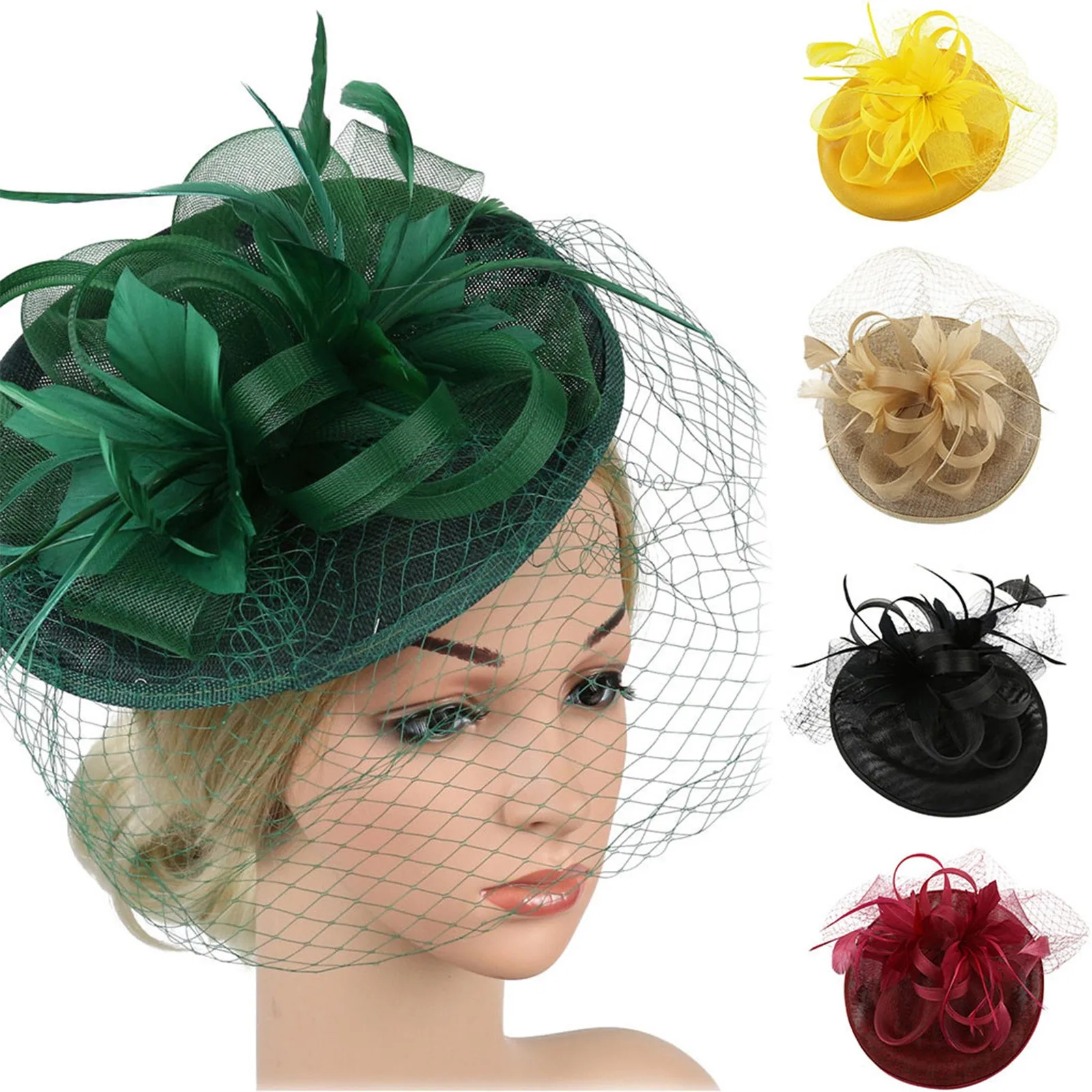 

Fascinators Hat Women Flower Mesh Ribbons Feathers Fedoras Hat Headband or a Clip Cocktail Tea Party Headwewar for Girls