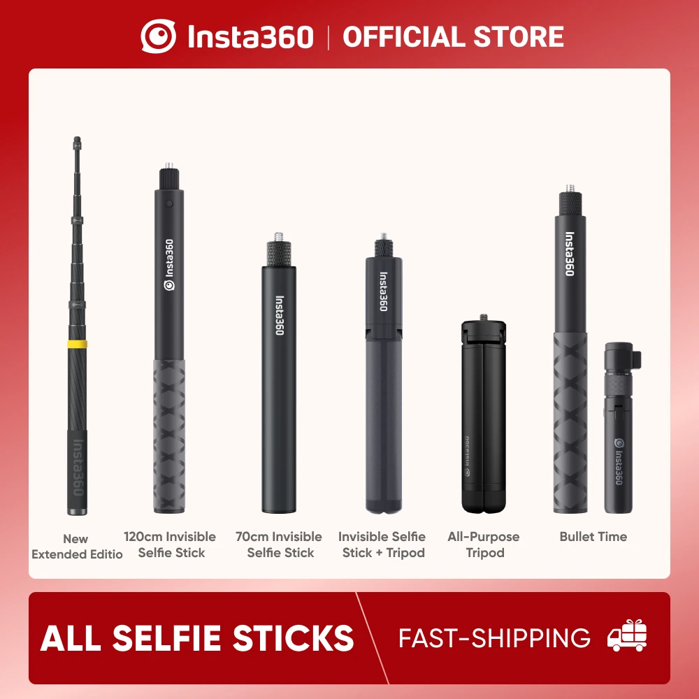 Insta360 70cm/114cm/3M/2-in-1 Invisible Selfie Stick for X3 / ONE X2 / ONE RS Action Cameras Accessories, Muti Sizes