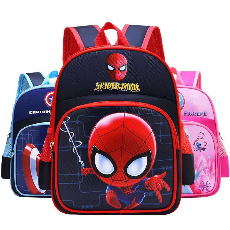Frozen Kindergarten Shoulder School Bag Large-capacity Waterproof Boy Girls Cartoon Printed Spider-Man Iron Man Elsa Backpack