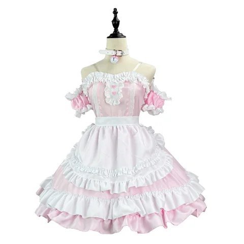 Платье принцессы розового цвета для косплея аниме, униформа кофейной горничной, школьная форма в стиле "Лолита", модель детской горничной, платье с открытыми плечами, кавайная одежда
