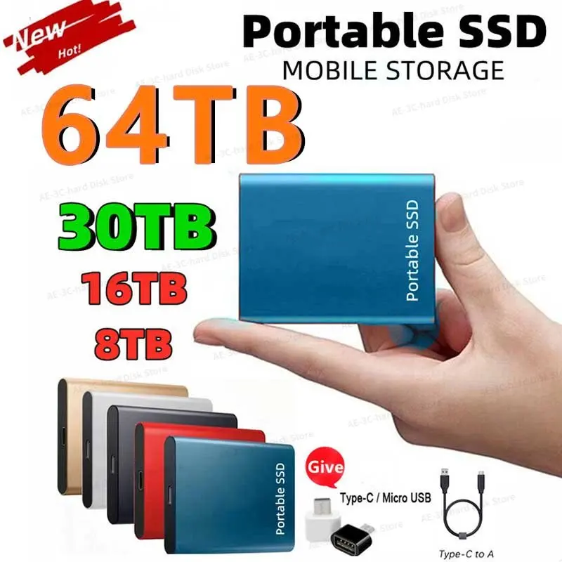 

Portable High-speed 128TB 64TB 2TB 1TB SSD 16TB 8TB External Hard Drive Mass Storage USB 3.0 16TB Original Mobile SSD for Laptop