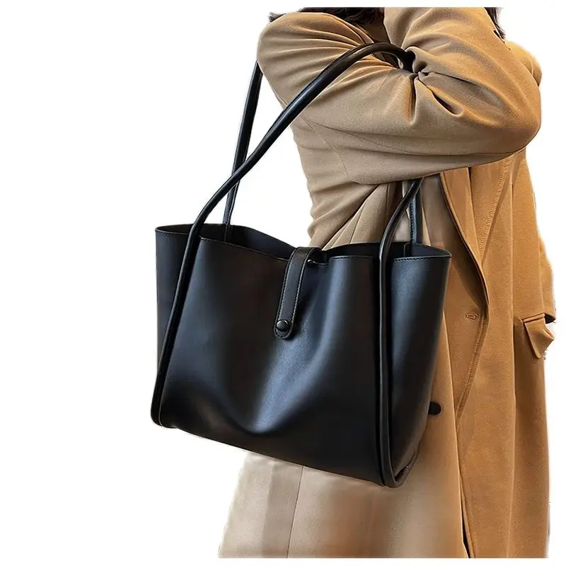 

Large Women Fashion Bucket Bag Women's Simple Style Leather Shoulder Bag Handbags Female Casual Black/brown Bags Large Totes