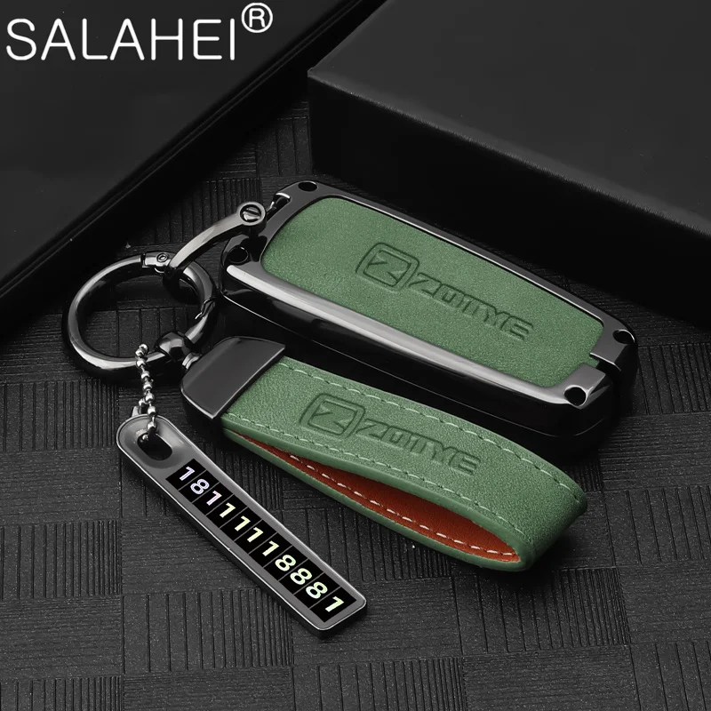 

Zinc Alloy Leather Car Smart Remote Key Fob Case Cover Bag For Zotye T500 T600 T700 T800 Protector Shell Keychain Accessories