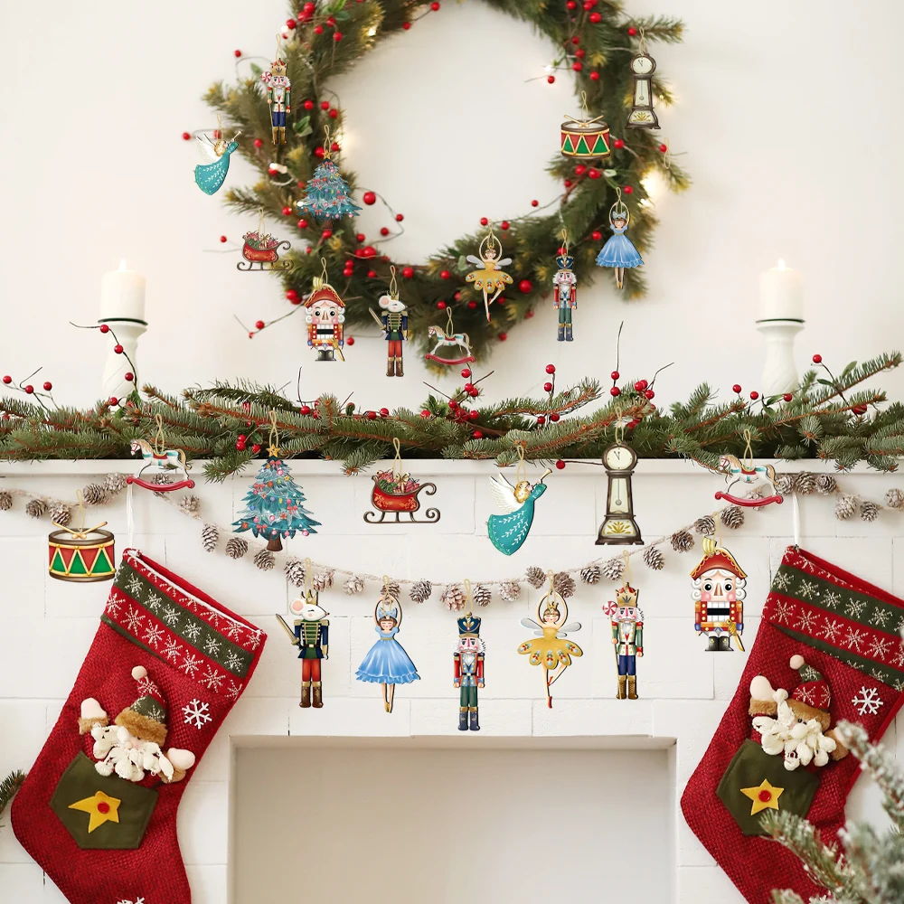 Деревянная новогодняя гирлянда-растяжка 12 шт