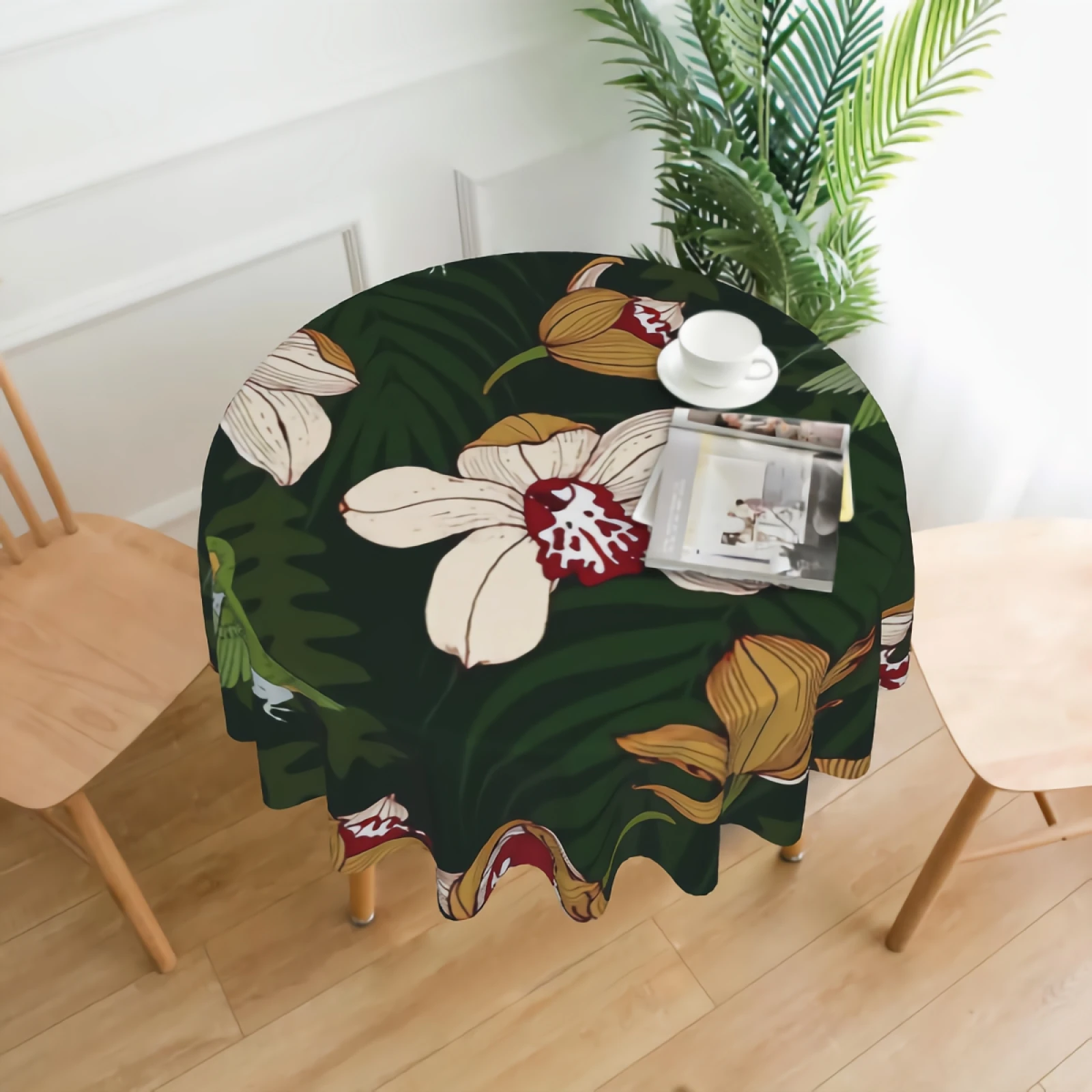 

Orchid Flowers And Hummingbird Round Tablecloth Farmhouse Orchid Petal Green Hummingbird Table Cloth 60 Inch Round Table