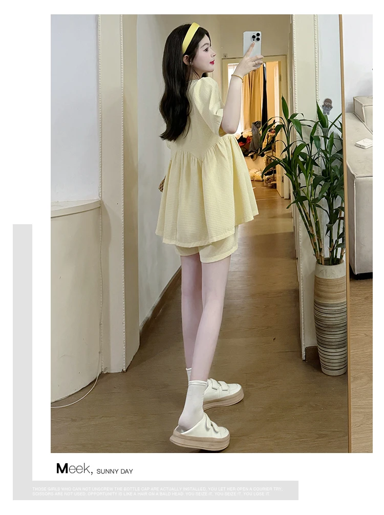 Лето 2024 Топ для беременных + шорты живота комплект из двух предметов женщин