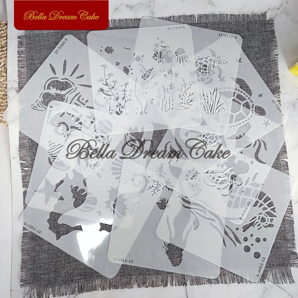 9 шт. трафарет с рисунком морской черепахи и русалки для торта шаблон домашних