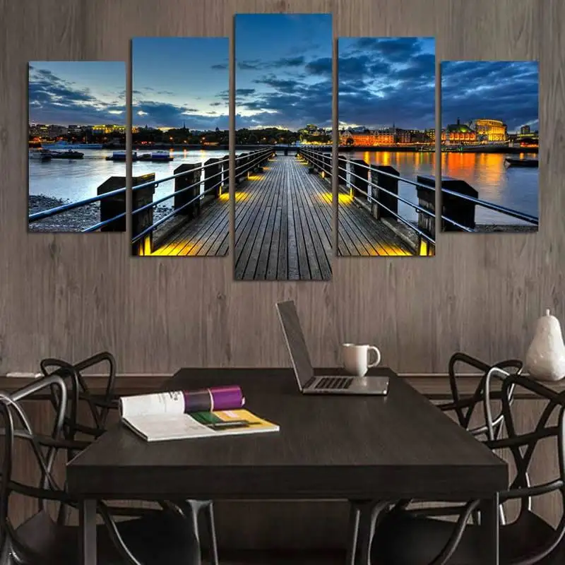 

Модульная картина «Город и мост», 5 панелей, домашний декор, холст, печать, художественное оформление, Декоративная Настенная картина
