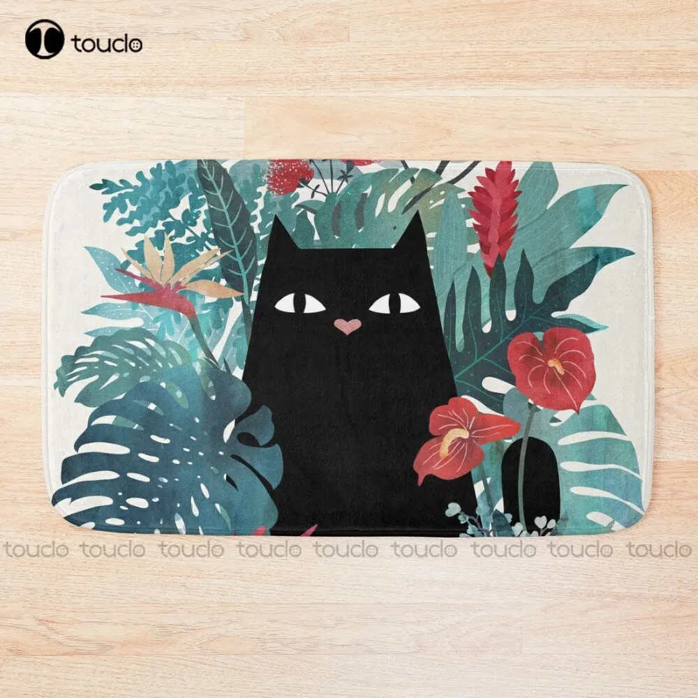 

Popoki Cat, Black Cat, Hawaii Bath Mat Non Slip Carpet
