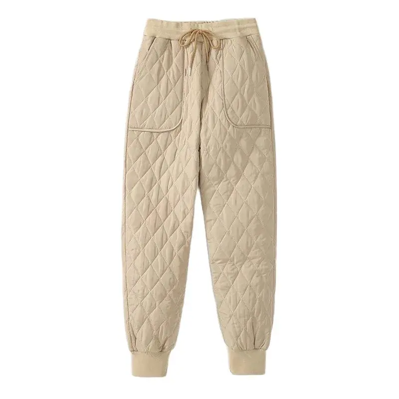 

2022 New Women Winter Warm Cotton Pants Padded Quilted Trousers Elastic Waist Casual Pants Female Harem Pants Sweatpants M-4XL