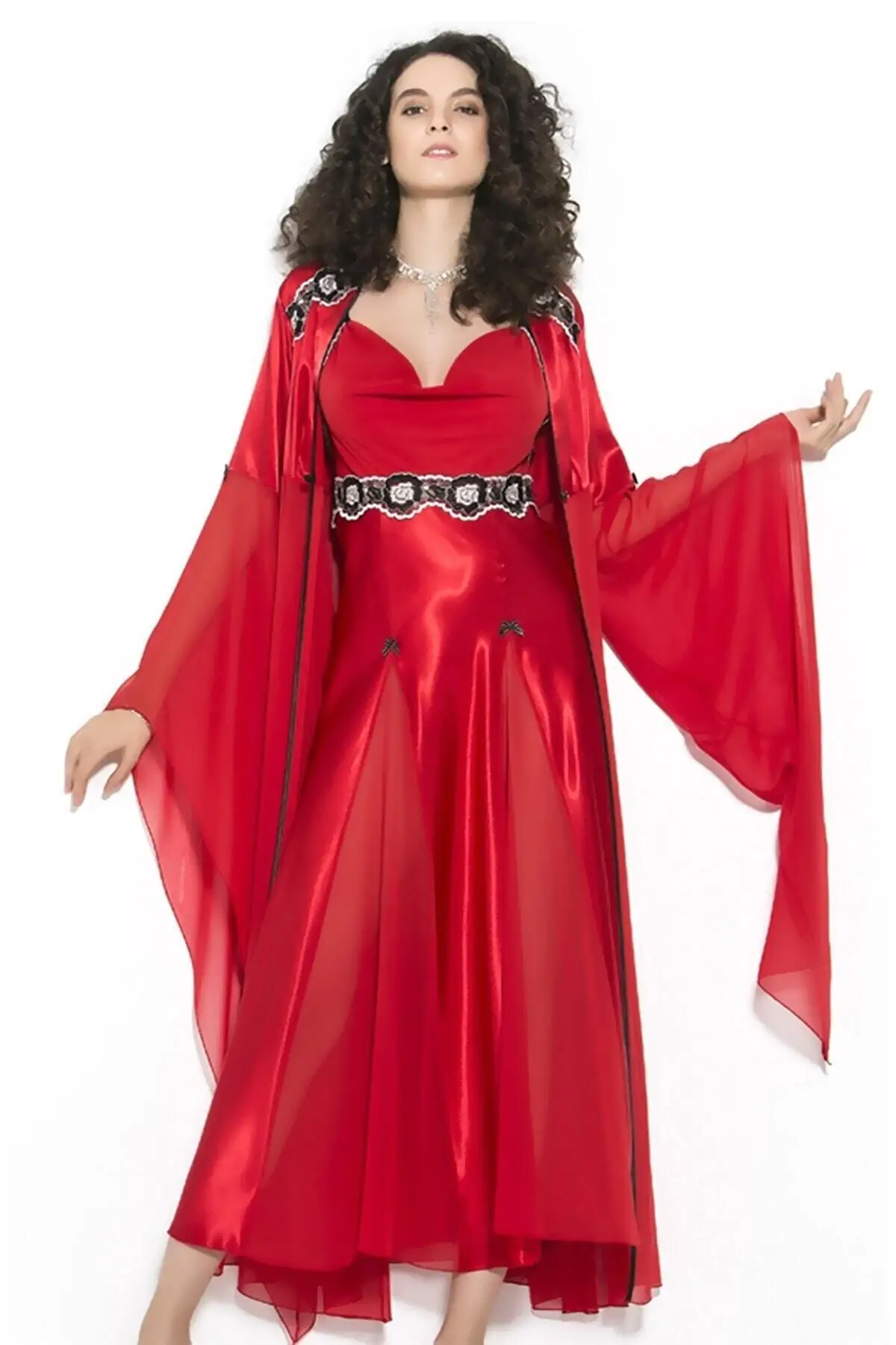 

Dressing Gown Gown Love Satin Nightgown And Red Fashion Robe Robe Robe Robe Sexy Peignoir Kimono Bride Sleepwear Night Gown