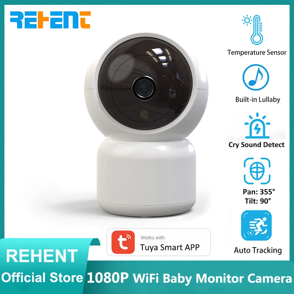 

REHENT 2MP 1080P Tuya PTZ Infrared Two Way Audio Cry Sound Detection Lullaby WiFi Baby Monitor Camera APP Remote View Monitoring